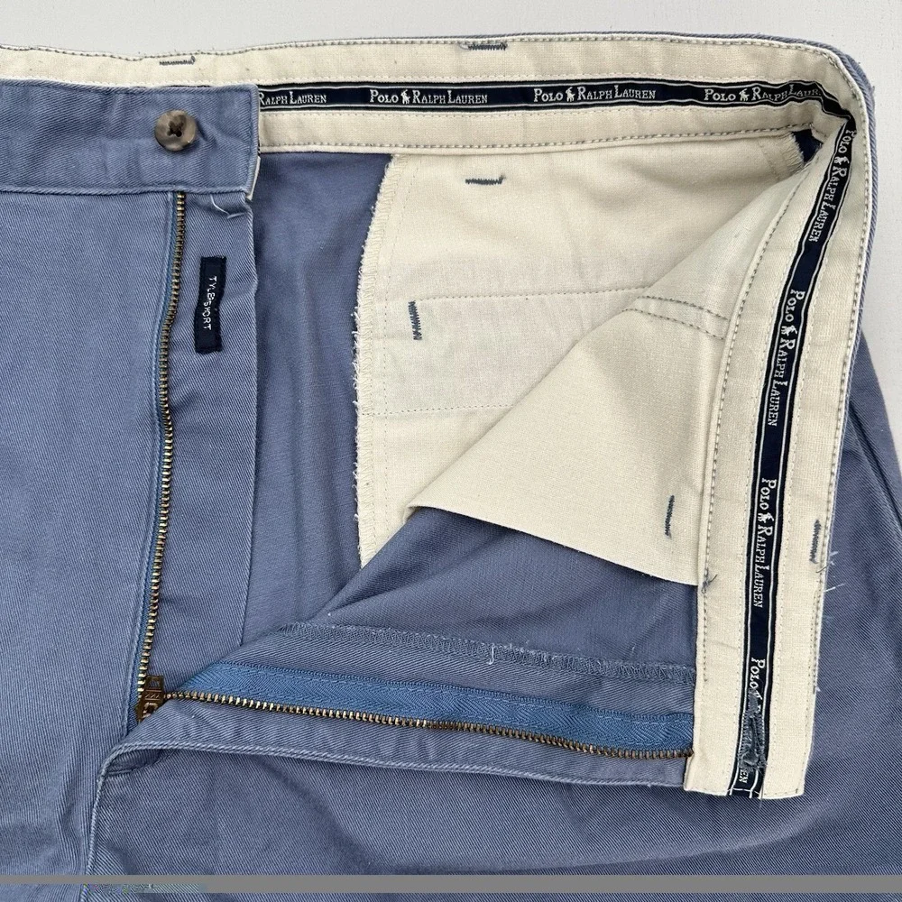 VTG Polo Ralph Lauren Chino Tyler Shorts Mens Fits 35 Y2K Two Pleats Baggy Blue